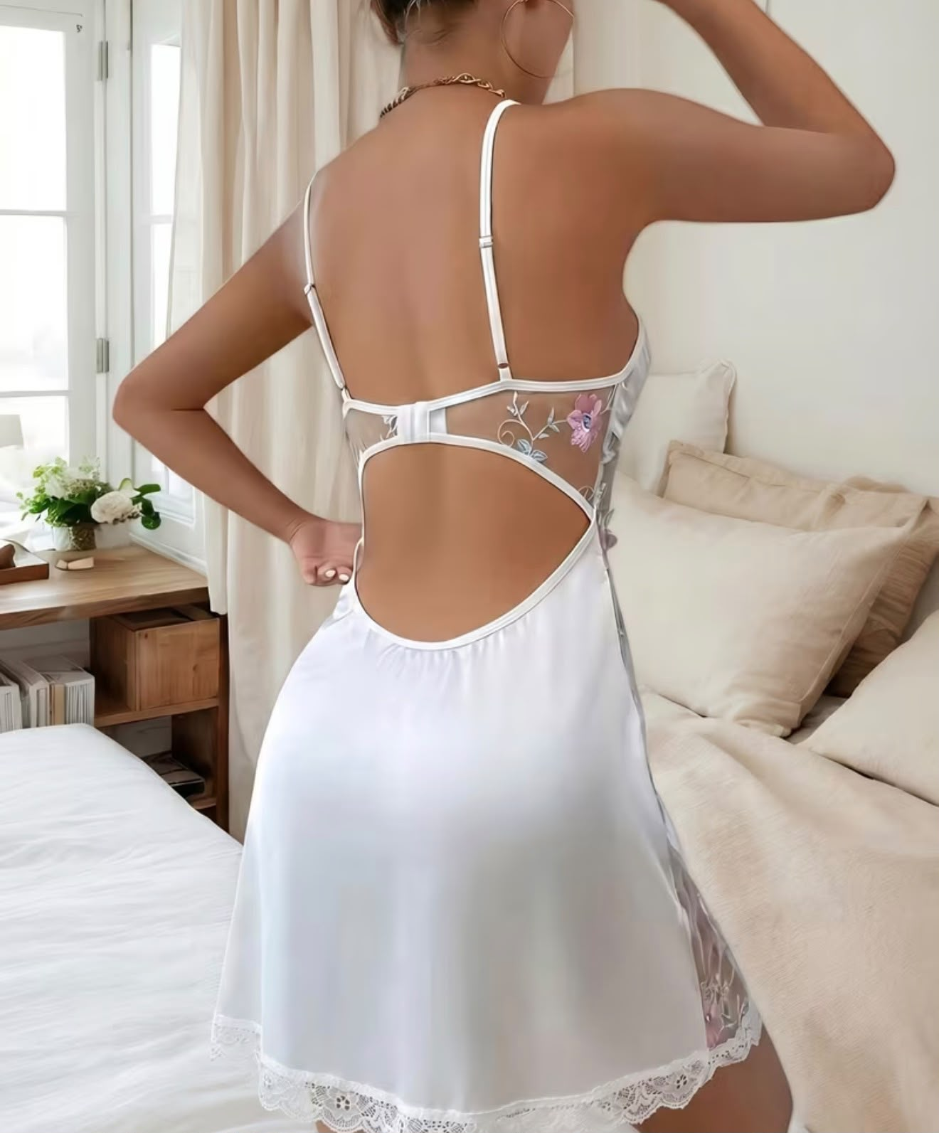 Floral Embroidered Satin Chemise, photo 2